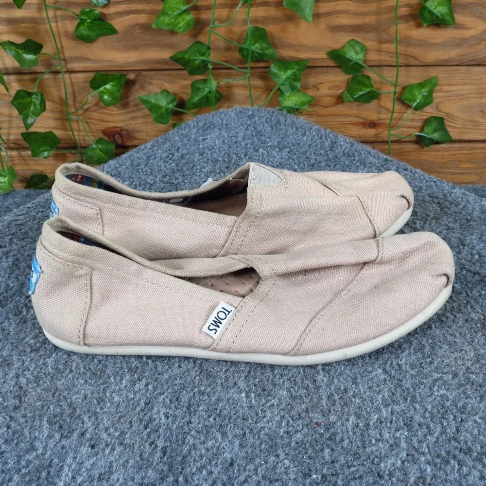 TOMS Alpargata Women‎ Slip On Shoe Size 5 Everyday Comfort Tan Canvas Flats